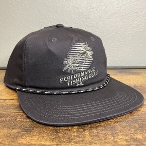 NWT Columbia PFG Menโs Hat Fish Palm Tree Snapback Black Grey Rope Cap